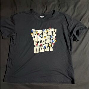Old Navy Black Tee with Festive Graphic